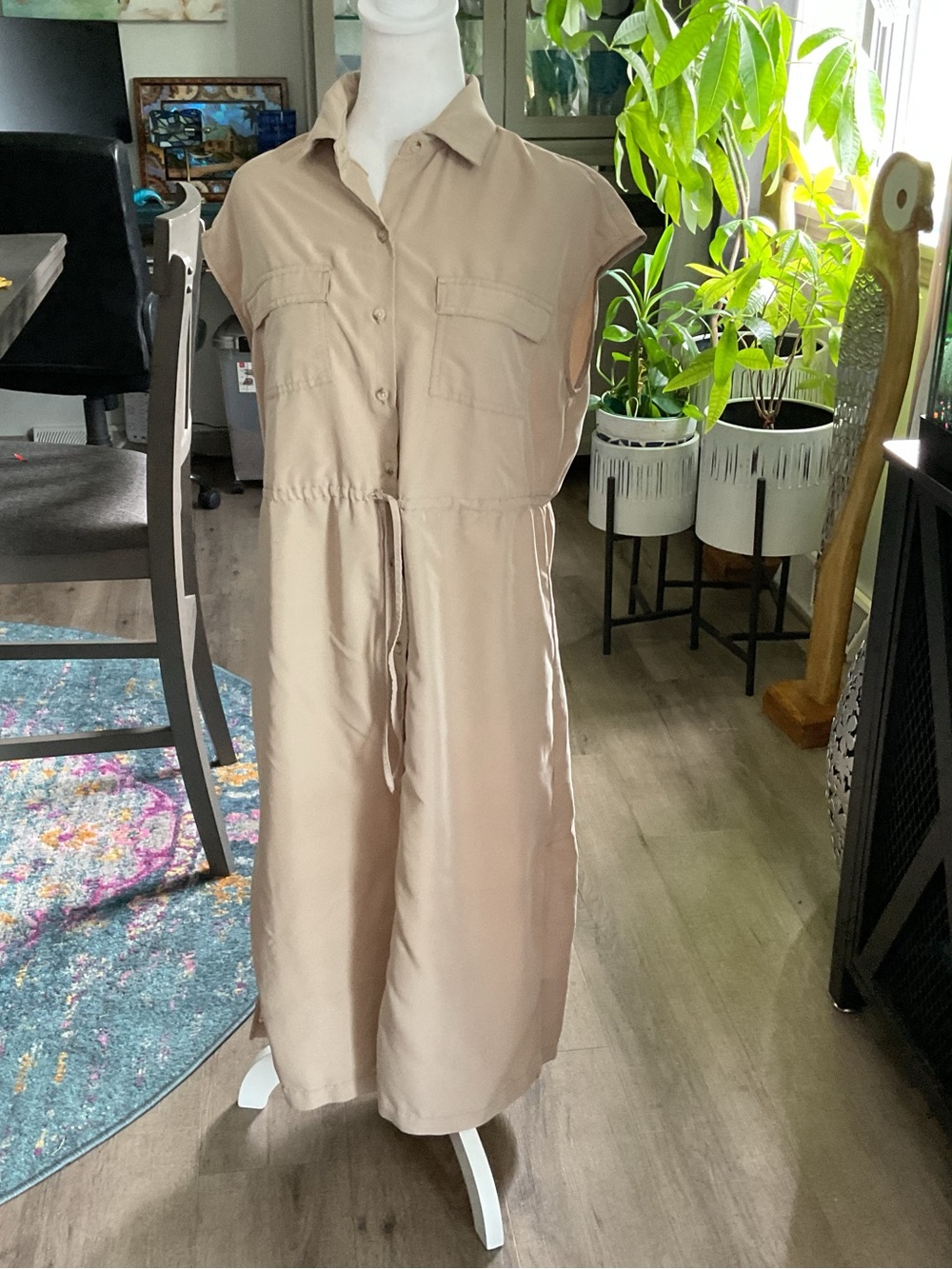 Old Navy Beige Drawstring Utility Maxi Dress